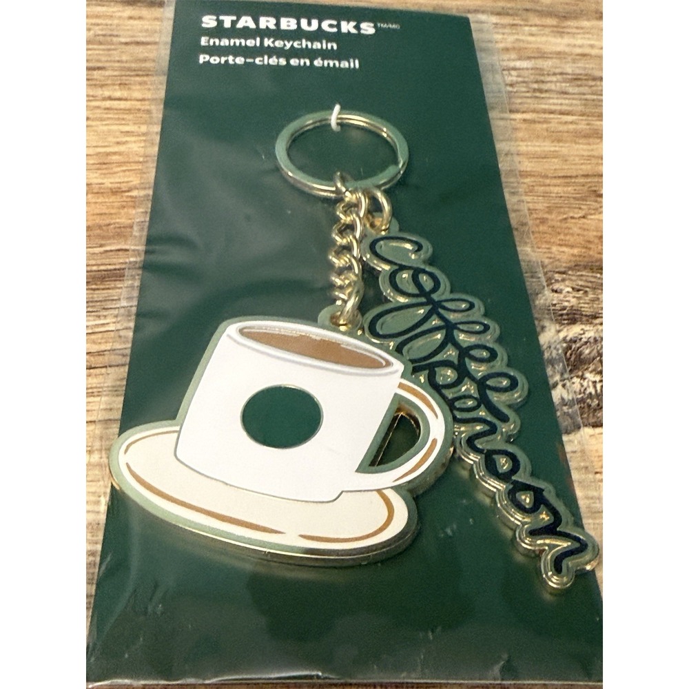 Starbucks 2026 Spring COFFEE PERSON Enamel Keychain NWT Mug Cup Gold Bag Charm